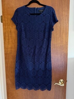 Laundry By Shelli Segal Navy Lace Short Sleeve Sheath Dress